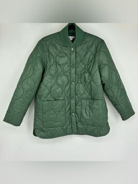 NEW Ann Taylor XS Petite Green Nylon Quilted Button Up Jacket Military Army